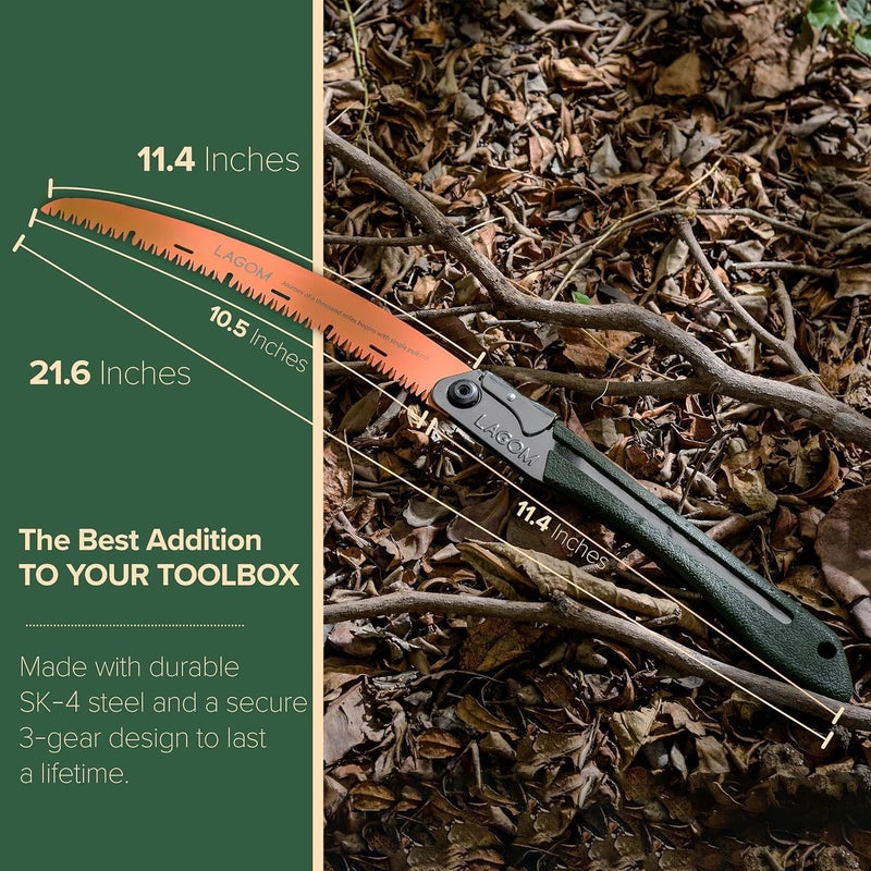 LAGOM Folding Camp Saws for Cutting Branches – 2 Pack (11.4" & 8.2") | SK5 Steel Blades, Ergonomic Handle, Secure Lock | Foldable Tool for Camping, Gardening, Survival, Kayaking, Outdoors - Image 5